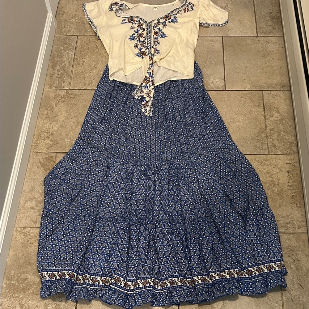 Bohemian Blue and Cream Maxi skirt set